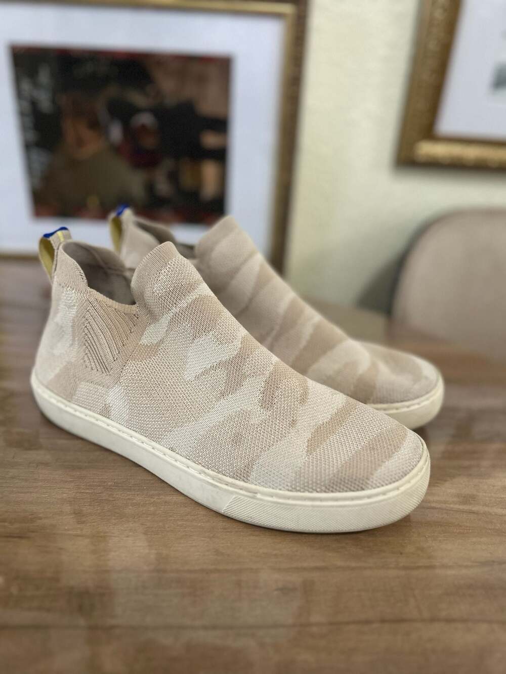Rothy's The Chelsea Sand Camo Knit Ankle Bootie Slip-On Sneaker